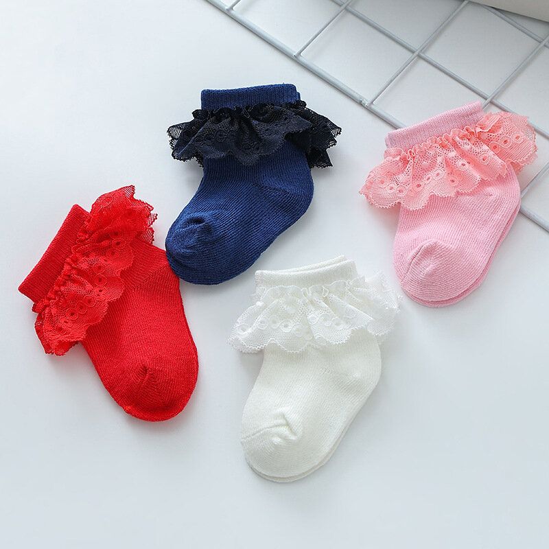 Носки для маленьких девочек, осенние детские кружевные носки, милые красные носки для новорожденных, для новорожденных, весенние аксессуары для малышей 0-6 месяцев, милые носки для маленьких девочек