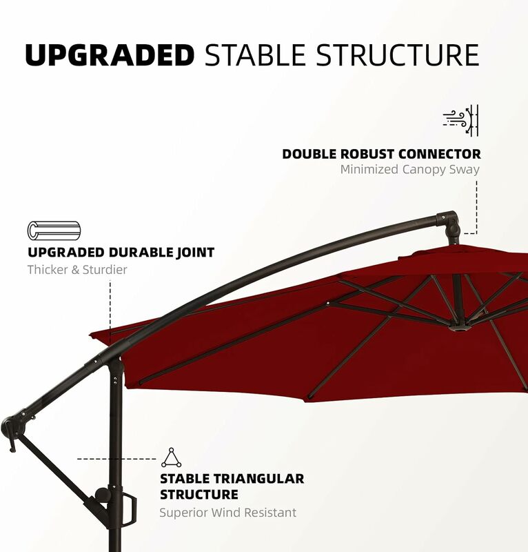 10-stopowy wspornikowy parasol zewnętrzny z nieskończonym nachyleniem, odporny na blaknięcie wodoodporny roztwór-barwiony baldachim i podstawa krzyżowa, bordowy