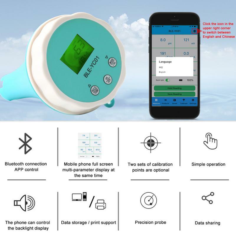 Caneta de Qualidade da Água Profissional, Testador Multi-Parâmetro, Sem Fio, Alimentado Por Mobile App, 6-in-1 Testing Meter