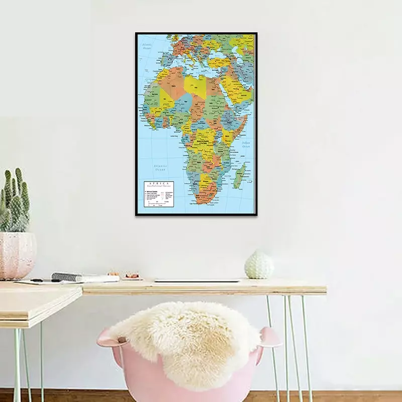59*84cm The Africa Political Map Unframed Prints and Poster Non-woven Canvas Painting Home Room Decor School Supplies