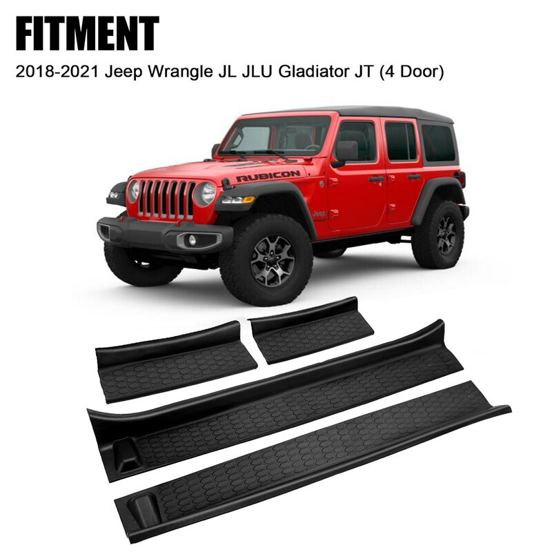4pcs Black for Jeep Wrangler JL JLU 2018-2024 for Jeep Gladiator JT 2020-2024 Car Door Sill Guards Kit