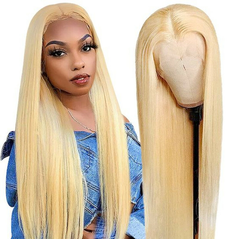 Perruque Full Lace Wig 360 naturelle lisse, cheveux humains, 13x6, pre-plucked, HD, 613