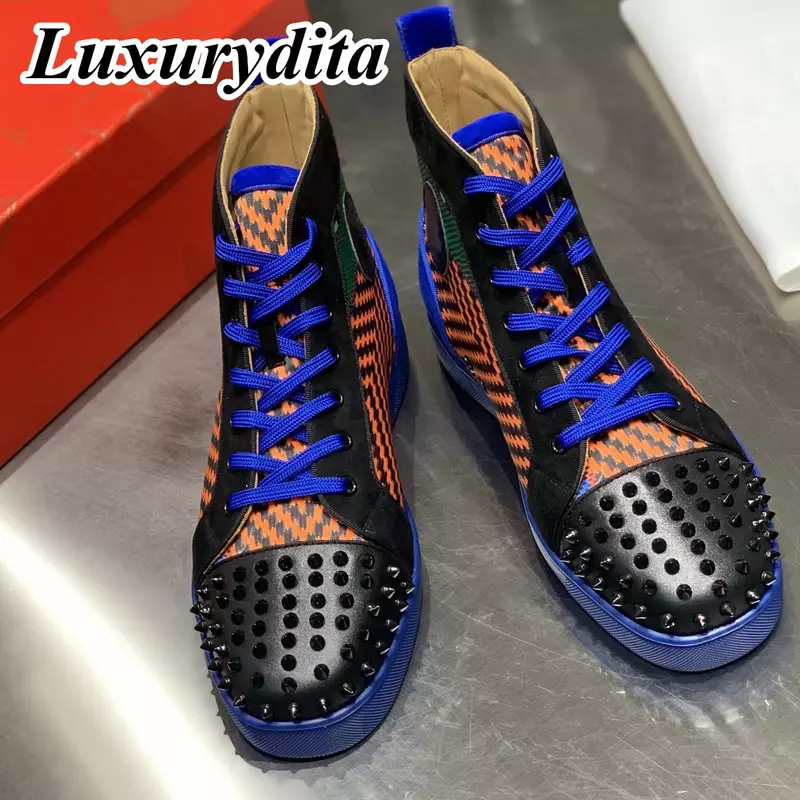 LUXURYDITA designerskie męskie trampki nit z prawdziwej skóry luksusowe damskie buty do tenisa 35-47 modne mokasyny Unisex HJ1745