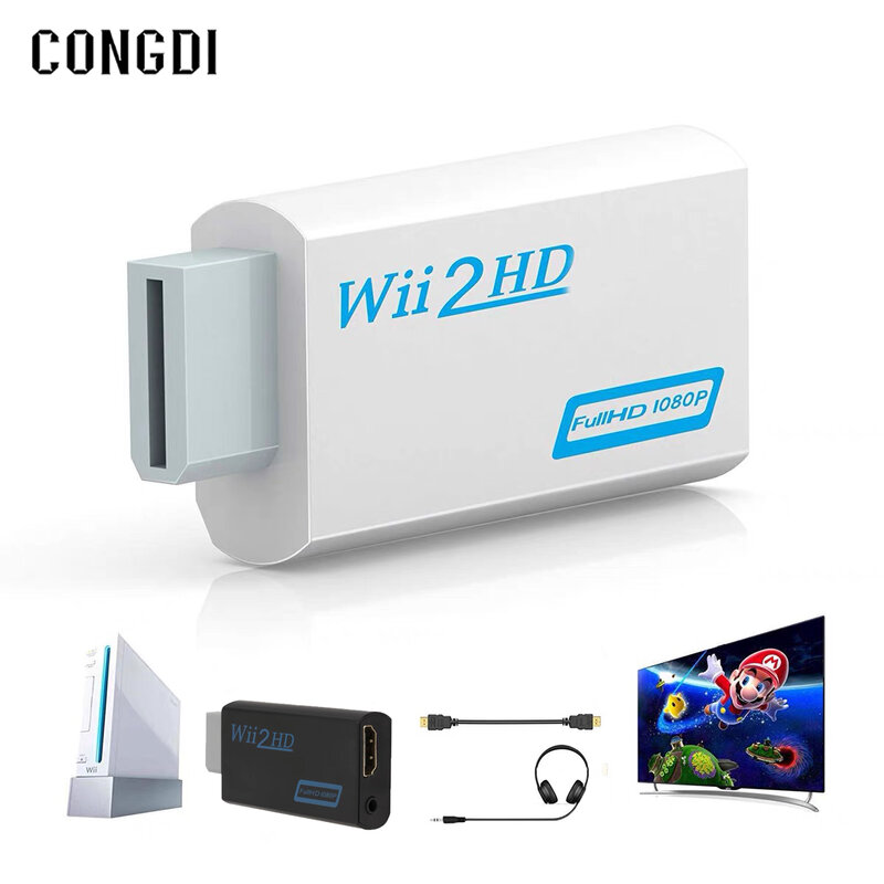 Full HD 1080P Wii To HDMI แปลงอะแดปเตอร์เสียง3.5มม.สำหรับ PC HDTV Wii2 To HDMI Converter Adapter