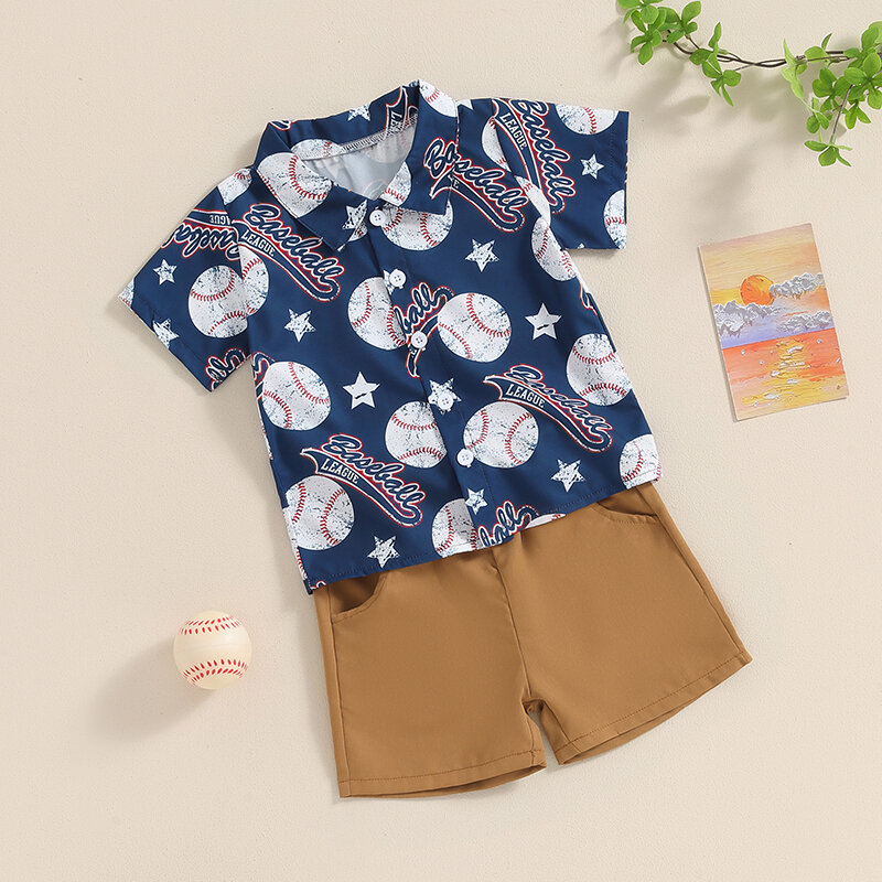 2024-03-28 lioraitiin 6M-5Y Toddler Baby Boy Summer Clothes Short Sleeve Baseball Print Shirt + Shorts Set Outfits