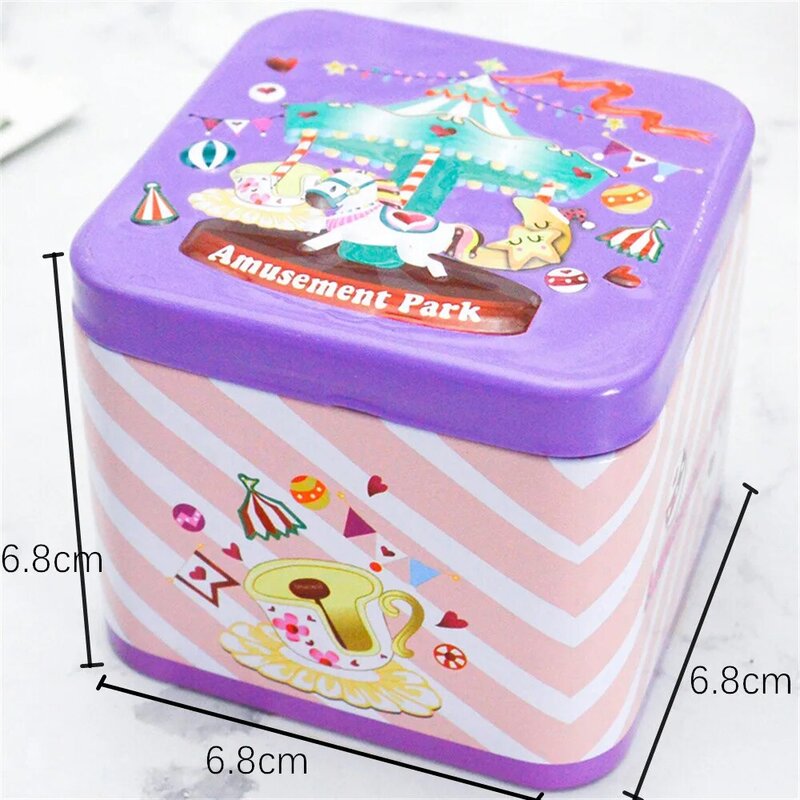 Colorful Metal Mini Square Tin Can Cartoon Carving Box for Children Candy Beads Coin Earrings Sealed Jar Packing Storage Gifts