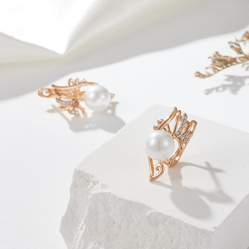 SYOUJYO anting-anting tetesan mutiara mewah untuk wanita 585 pengaturan lilin mikro zirkon alami perhiasan pesta warna emas