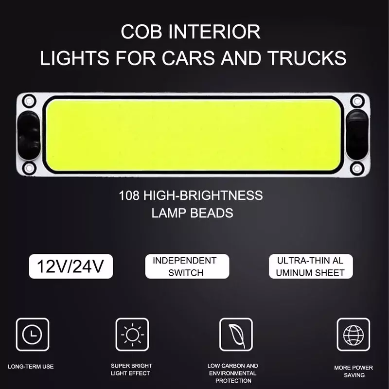 12V-24V Universal Car Interior Readling Lamp COB 108SMD LED Panel Dome Light High Brightness Bulb Truck Waterproof Lamp