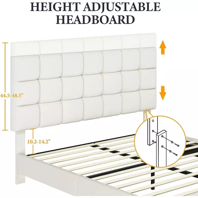 Struttura del letto, supportata da doghe in legno, non c' è bisogno di una molla A scatola, testiera quadrata in tessuto trapuntato struttura del letto con piattaforma regolabile in altezza