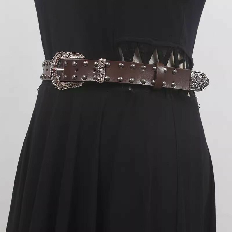 Women's Runway Fashion Vintage Genuine Leather Cummerbunds Female Dress Corsets Waistband Belts Decoration Narrow Belt R1733