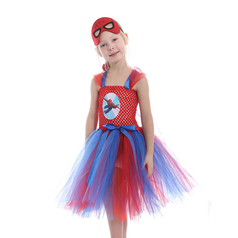 Super herói aranha meninas traje para o dia das bruxas vestido menina super herói traje vestidos de festa tule vestido roupas do bebê vestido de aniversário