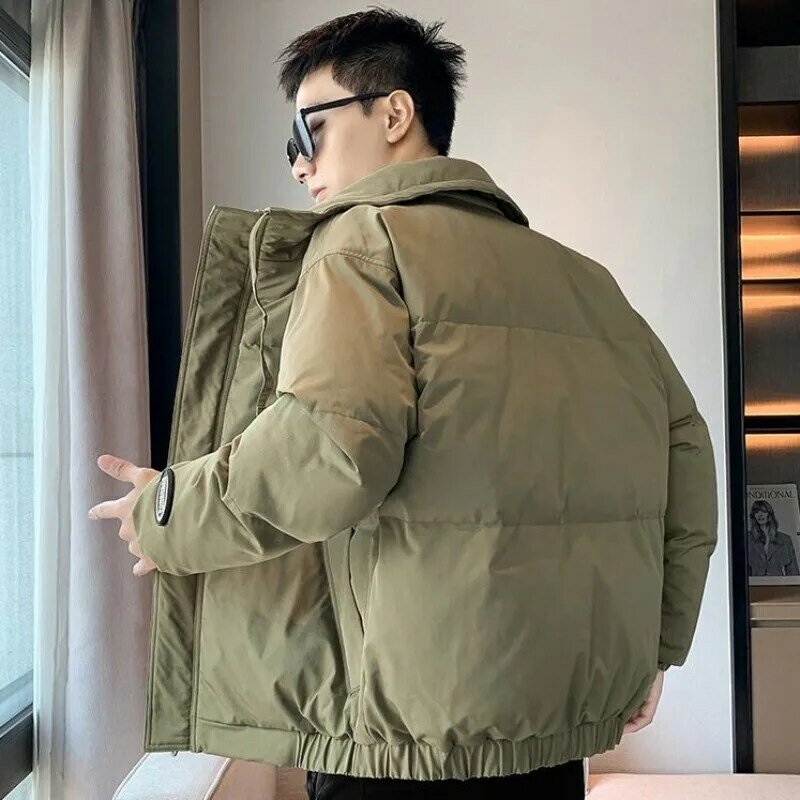 Winter New Men Stand Collar Cotton-Padded Coat Male Trendy Loose Thicken Keep Warm Fashion Jacket Large Size Solid Color Outcoat