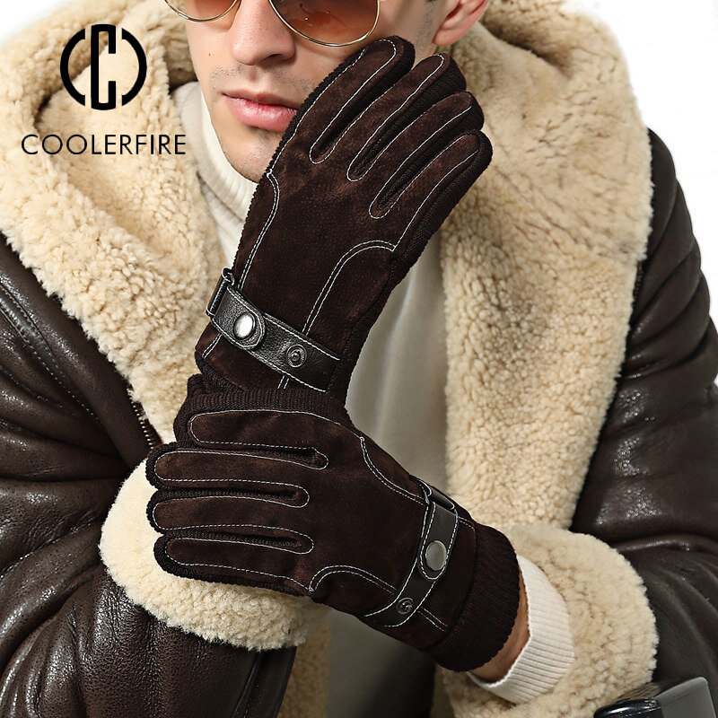 Зимние мужские перчатки из натуральной кожи с сенсорным экраном Теплые повседневные перчатки варежки для мужчин уличные спортивные перчатки с полным пальцем ST030