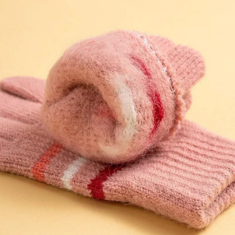 Sarung tangan wol hangat untuk anak-anak, 1 pasang sarung tangan bergaris modis sederhana untuk bayi laki-laki perempuan luar ruangan musim gugur musim dingin kasmir 3-6t sarung tangan anak-anak