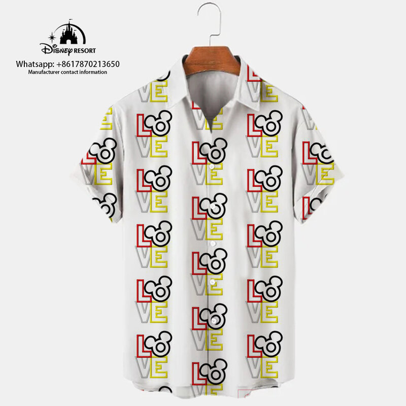 Новинка 2024, модная однобортная Повседневная пляжная рубашка в уличном стиле Харадзюку С 3D принтом Микки и Минни, отложным воротником и коротким рукавом, 2K