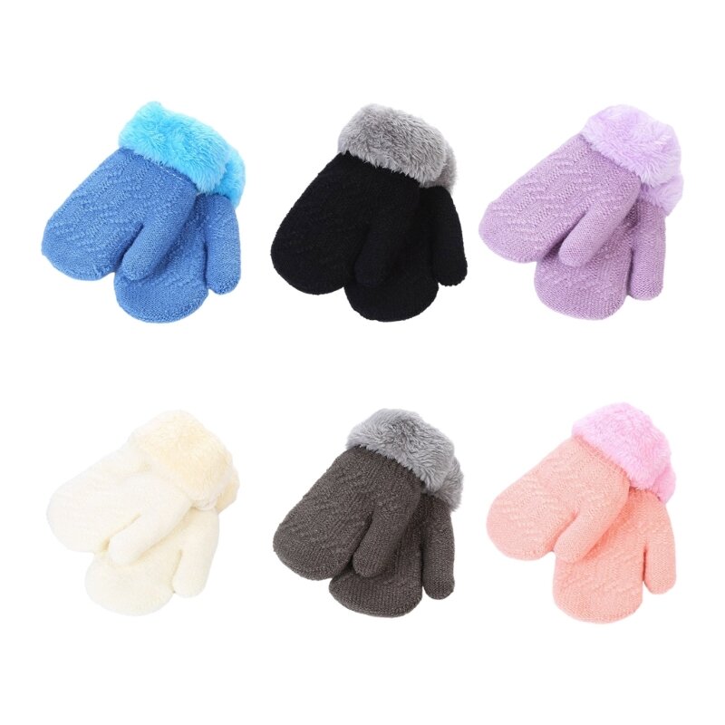 Warm Baby Mittens Breathable Plush Full Finger Gloves Solid Color Infant Fingerless Gloves for Boys Girls Aged 0-3 Years
