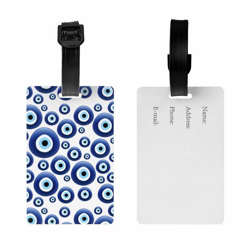 Custom Mediterranean Evil Eye Protection Luggage Tag Custom Turkish Tribes Amulet Baggage Tags Privacy Cover ID Label