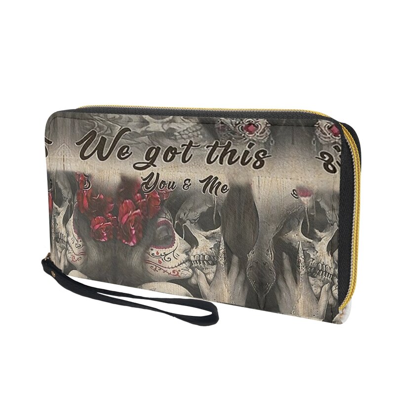 Skull Love Retro Gothic Wallets for Women Luxury Leather Ladies Purse Multifunction Wrist Strap Girls Change Bags Card Holder