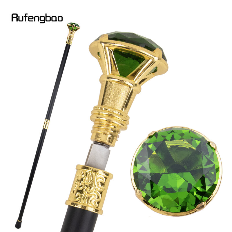 Tongkat berjalan emas tipe berlian hijau, dengan piring tersembunyi, pertahanan diri, tongkat Cosplay, tongkat Crosier 93cm