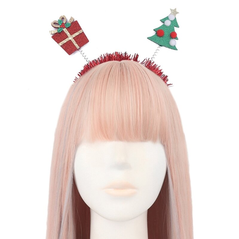 Celebración árbol Navidad y caja regalo Aro para cabello con lentejuelas transmisión en vivo soporte para cabello