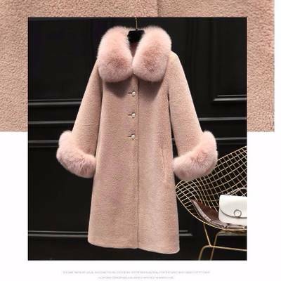 Falso casaco de pele de raposa para mulheres Casacos de lã real Casaco de inverno longo e quente ovelha shearling outono, luxo