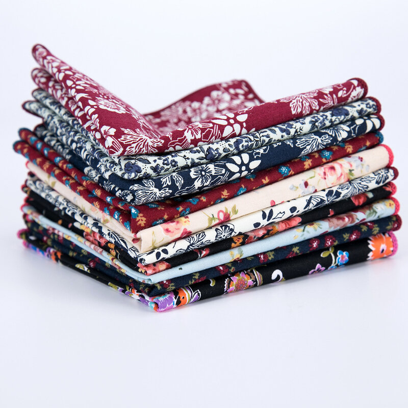 High Quality Men's Cotton Printed Floral Pocket Towel Small Handkerchief Square Western Accessories Pocket Scarf  Hanky Cotton