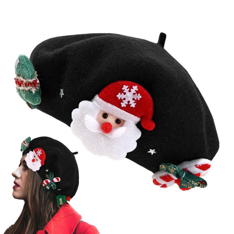 Christmas Beret Hat Beanies Adults Kids Christmas Tree Hats Sweet Xmas Party Beret Caps Cute Christmas Tree Santa Barrette Hats