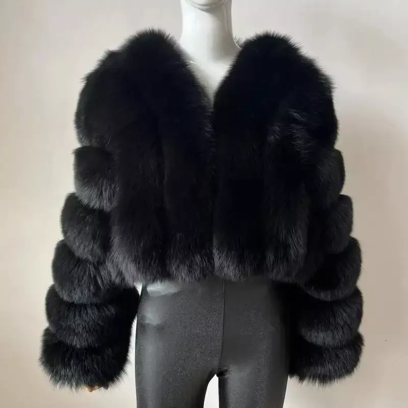 Futro z lisem futro z dekoltem w szpic zimowa kobieta z długim rękawem ciepły zimowy płaszcz damski luksusowy nowy futrzany kurtka Teddy Chic Outwear 2024