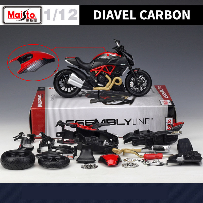Maisto-ensamblaje de carbono Ducati Diavel 1:12, versión Aleación de modelo de motocicleta, colección de modelo de motocicleta metálica, fundido a presión, juguete para regalo para niños