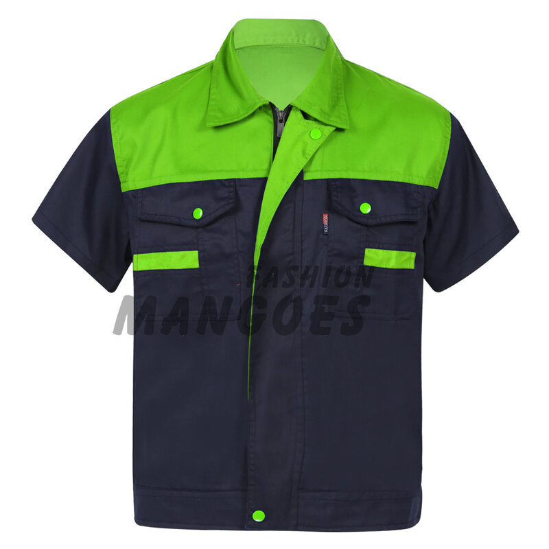 Motor Mechanic Uniform for Mens Color Block Short Sleeve Work Shirt Turn-Down Collar T-shirts Cost Man Workshop Uniforms S-4XL