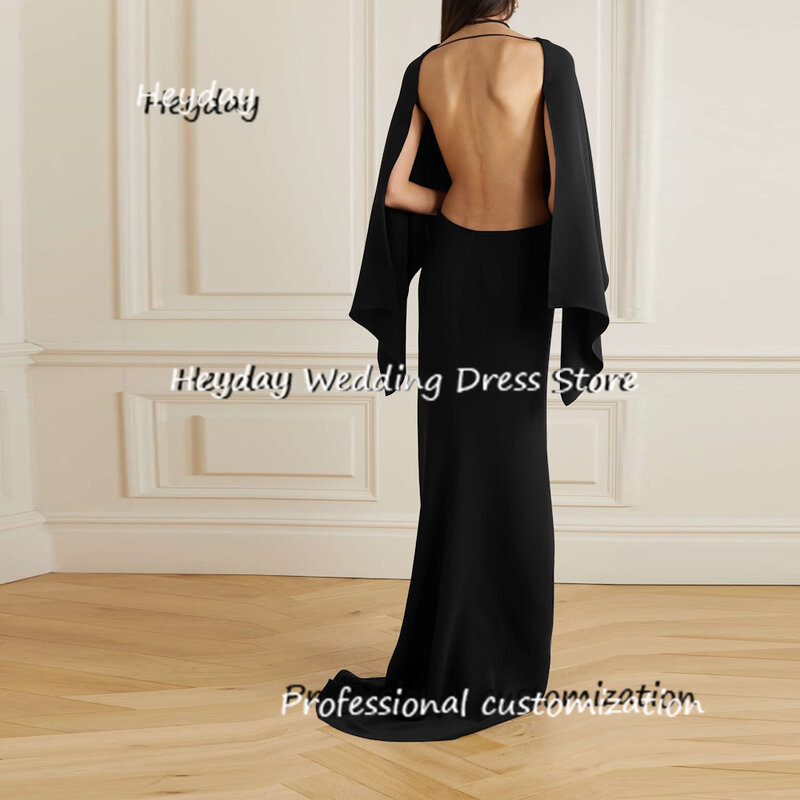 Heyday Crepe Backless A-Line Court Train  Dress Feathers Classics Formal Occasion Evening Party Pretty Dresses Heyday 2024