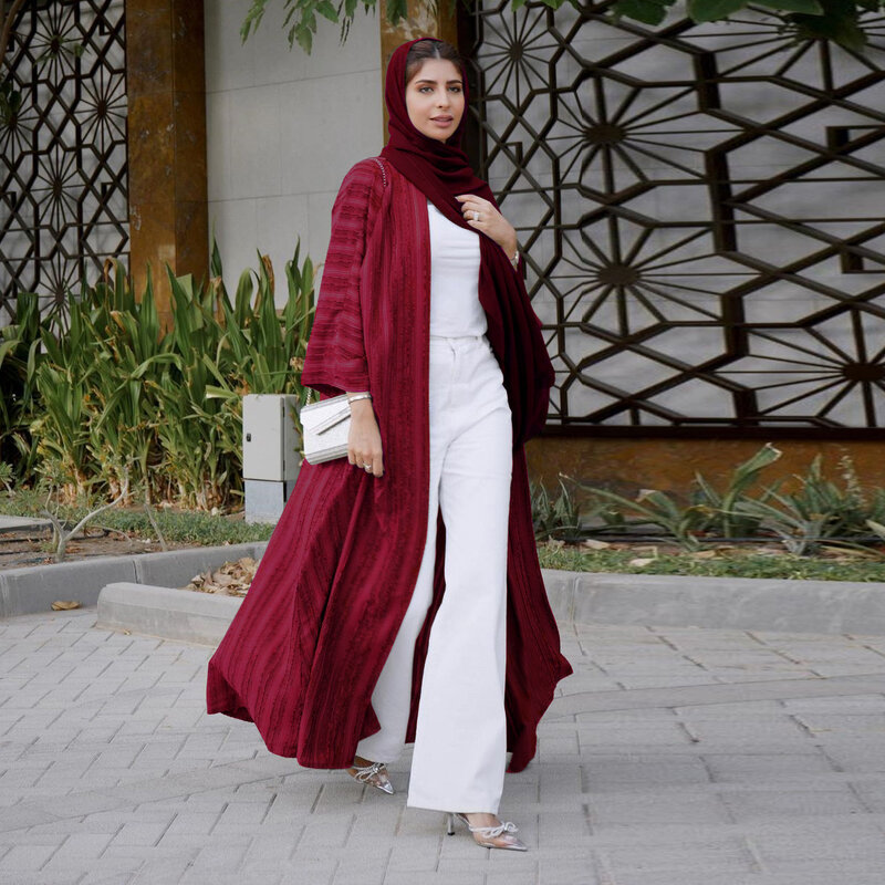 Cárdigan de estilo étnico para mujer, Chaqueta de punto de moda, estilo árabe saudita, bata transpirable de Color sólido, 1 piezas