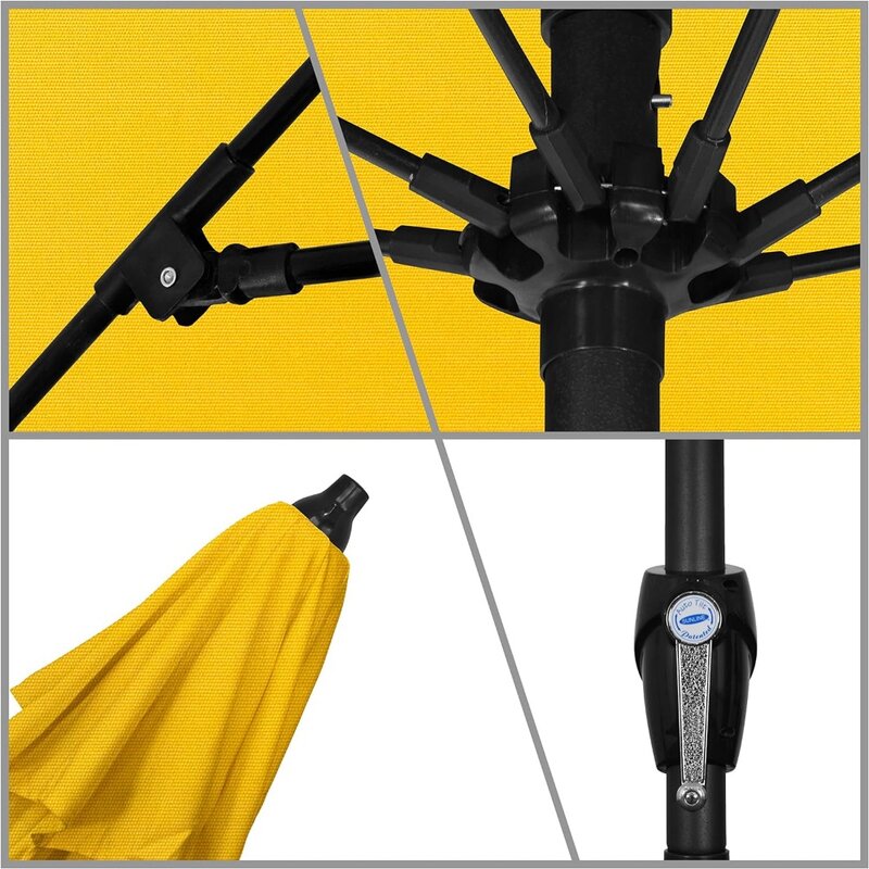 Guarda-chuva de alumínio do pátio, manivela, Auto Tilt, Bronze Pole, Guarda-chuvas amarelo girassol
