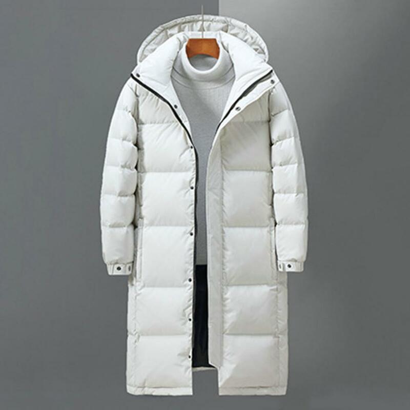 Однотонное пальто, ветрозащитный зимний пуховик унисекс с воротником-стойкой, капюшоном и карманами, теплый утепленный пуховик средней длины для пар