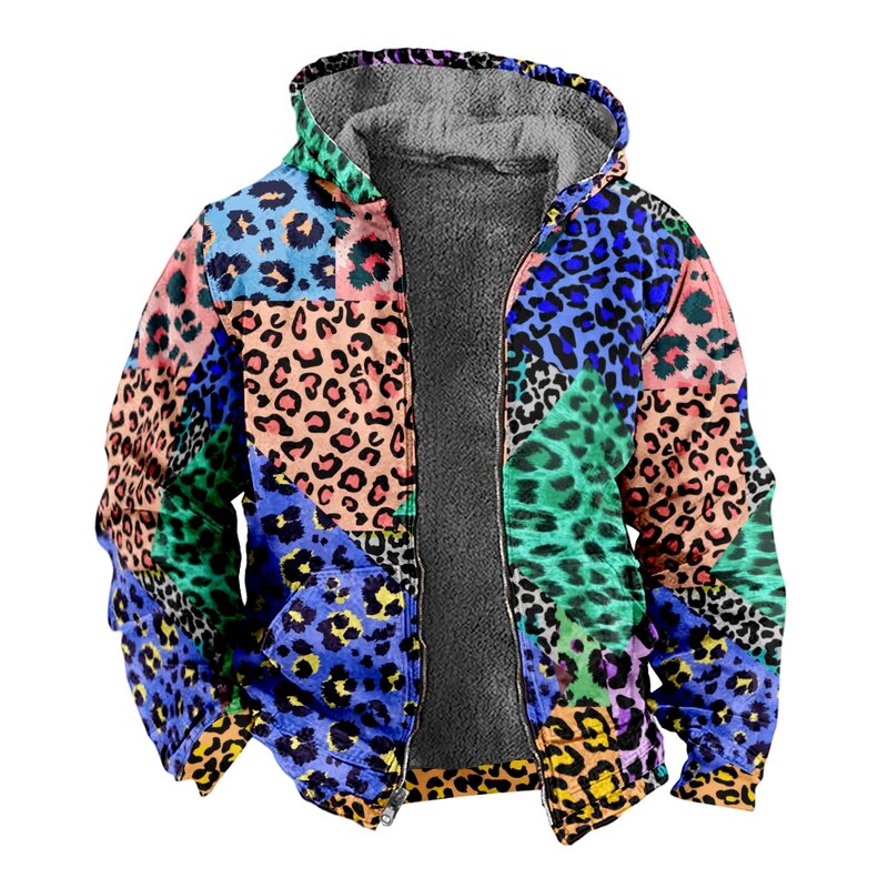 Sudaderas con capucha de forro polar con cremallera para hombre, Parka Digital con estampado de leopardo Original, chaquetas de abrigo, ropa de calle, Otoño e Invierno