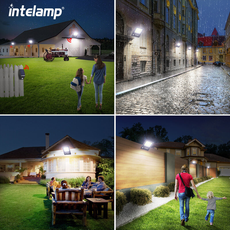 Outdoor Motion Sensor luz de inundação com controle remoto, caixa preta, luz solar, Wall Sconce, Crepúsculo ao amanhecer, Garden Porch Farm
