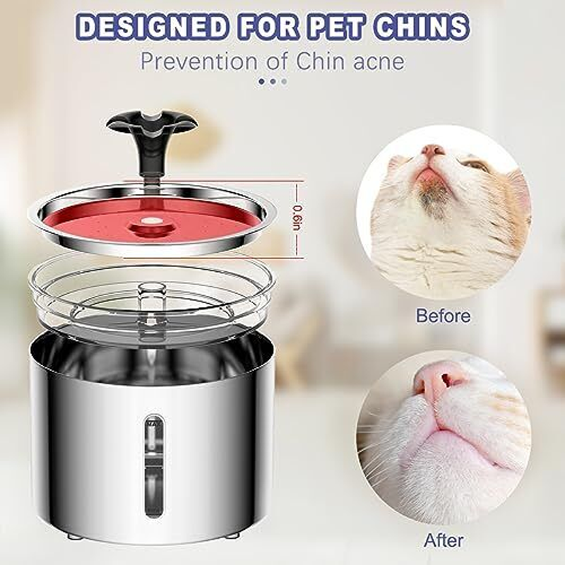 Pet Water Fountain 304 Stainless Steel Automatic Cat Drinking Fountain  2.5L Smart Water Dispenser with Transparent Window