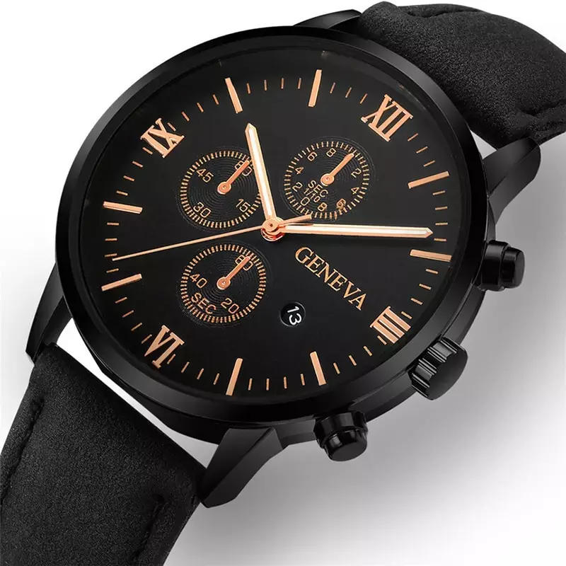 Reloj de cuarzo negro para hombre, cronógrafo de esfera romana, con fecha redonda, a la moda, deportivo, de lujo, Masculino, 1 unidad
