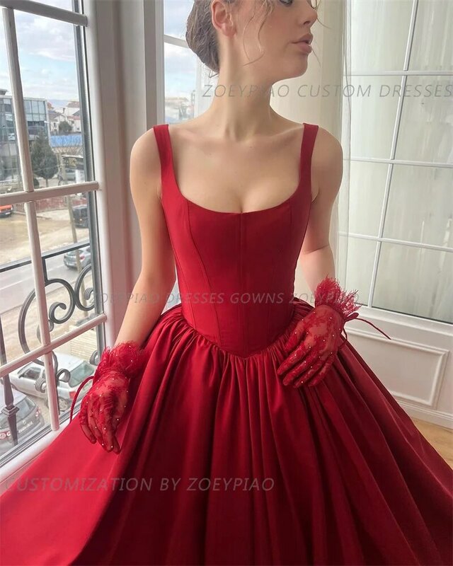 Red Side Slit Strapless Womens Dresses Split Satin Sleeveless Long Evening Party Dress Floor Length Dress for Prom Gowns