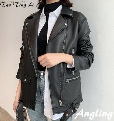 Tao Ting Li Na giacca in vera pelle di pecora donna nuova giacca da moto in vera pelle di pecora allentata di media lunghezza R15