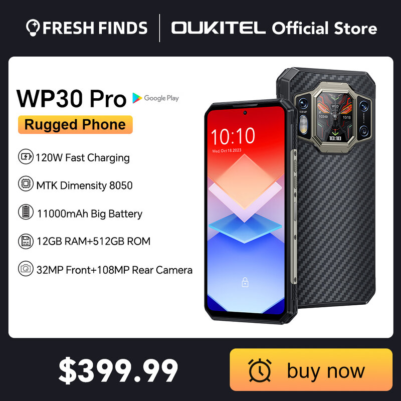 Oukitel-WP30 Pro Smartphone robusto, telefone móvel global, 120W, 5G, Android 13, 12GB + 512GB, 11000 mAh, 6.78 "FHD +, 108MP