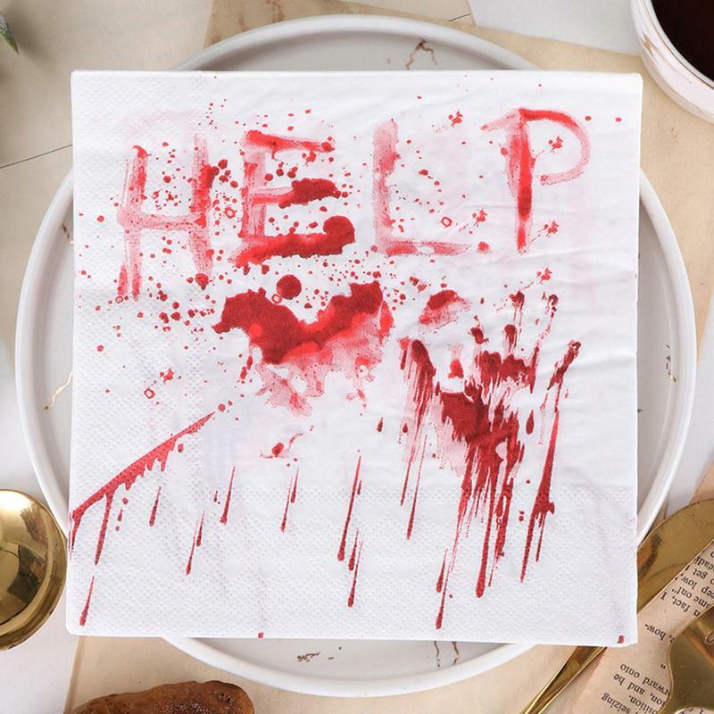 Halloween Party Napkins HELP Printed Dinner Paper Party Bloody Horror Props Highly Absorbent Decorative For Home Party Supplies