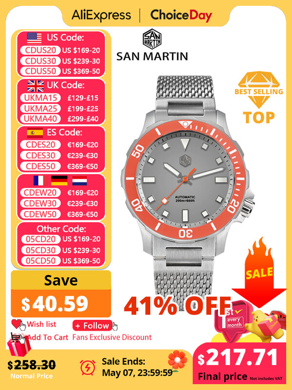 San Martin Original Design Diver 39.5mm V2 Men Watch NH35 Automatic Mechanical Watch Milanese Bracelet Waterproof 200m Luminous
