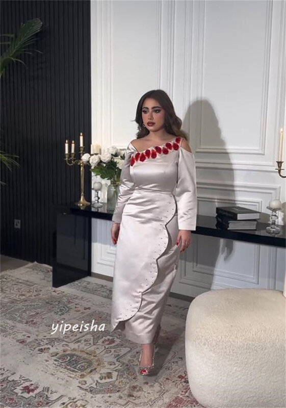 Gaun Prom Arab Saudi gaun Prom Charmeuse Applique Ruched Clubbing A-line Off-the-shoulder Bespoke gaun acara gaun Midi