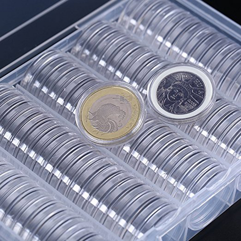 100PCS 27MM Coin Collection Storage Box Plastic Coin Holders Coin Collecting Protector Case