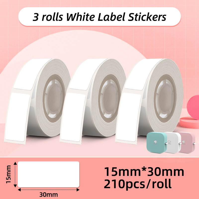 Cinta de etiquetas blanca para impresora Phomemo Q30, 3 rollos de papel adhesivo para impresora Phomemo, etiquetadora Q30 D30S