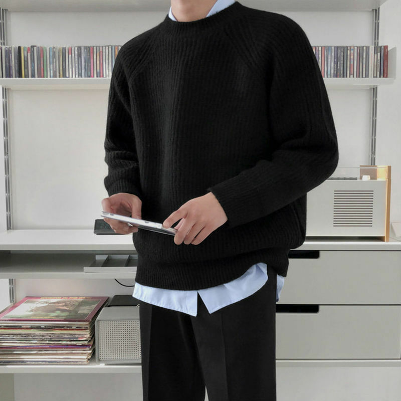 Sweter Pria Solid 2022 Baru Leher-o Atasan Rajut Pria Kasual Atasan Kualitas Tinggi Longgar Hangat Musim Gugur Musim Dingin G43