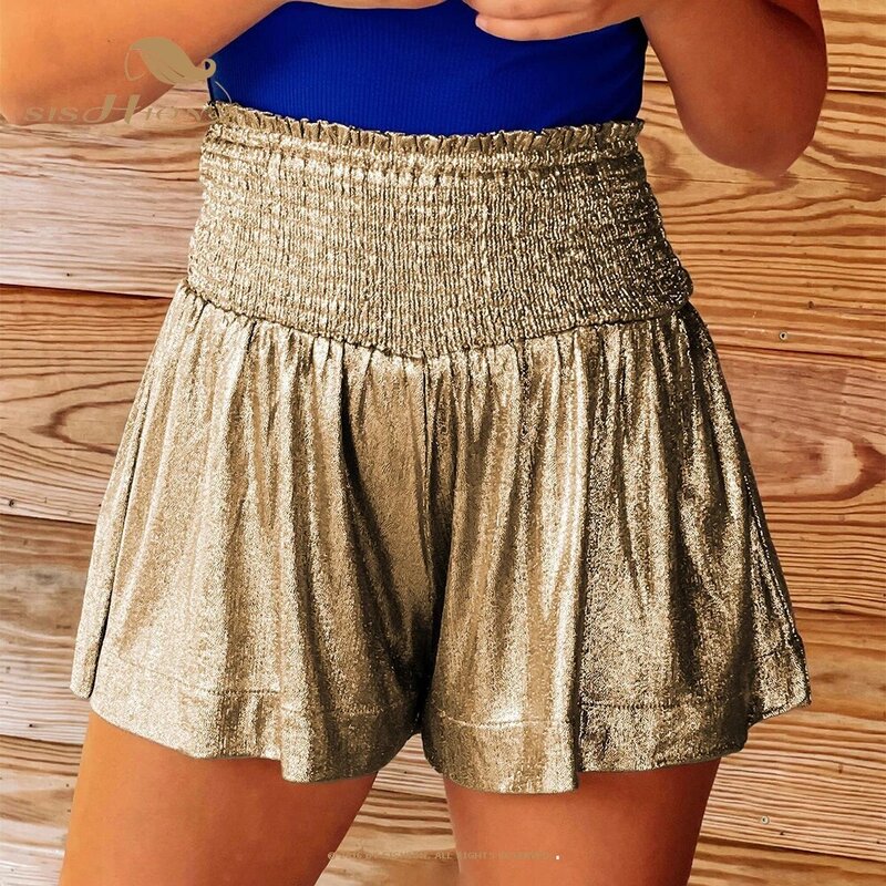 SISHION New Elastic Waist Loose Casual Shorts gonne VD3685 oro argento viola Shinning Sexy Summer Women Pants