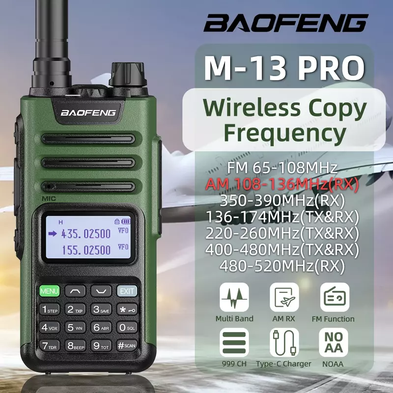 BaoFeng-M-13 pro walkie talkie, 999ch, noaa, freqüência de cópia sem fio, tipo c de longo alcance, uv13 transceptor pro, ham rádio em dois sentidos