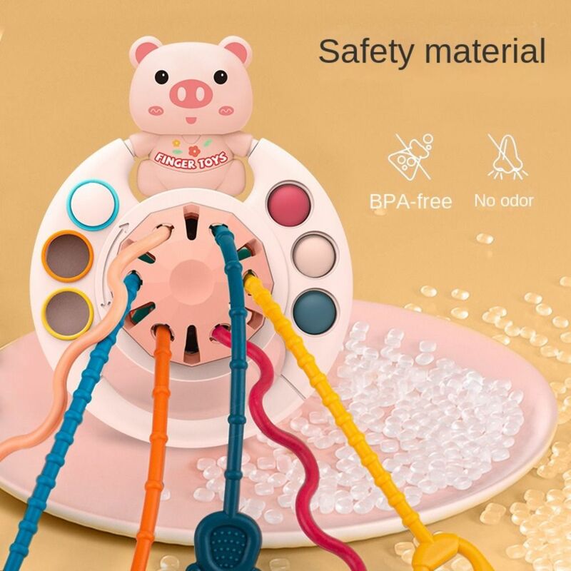 Силиконовая нить Монтессори, свиной медведь 3 в 1, развивающая игрушка для прорезывания зубов, сенсорные игрушки для пальцев, Детские/Детские